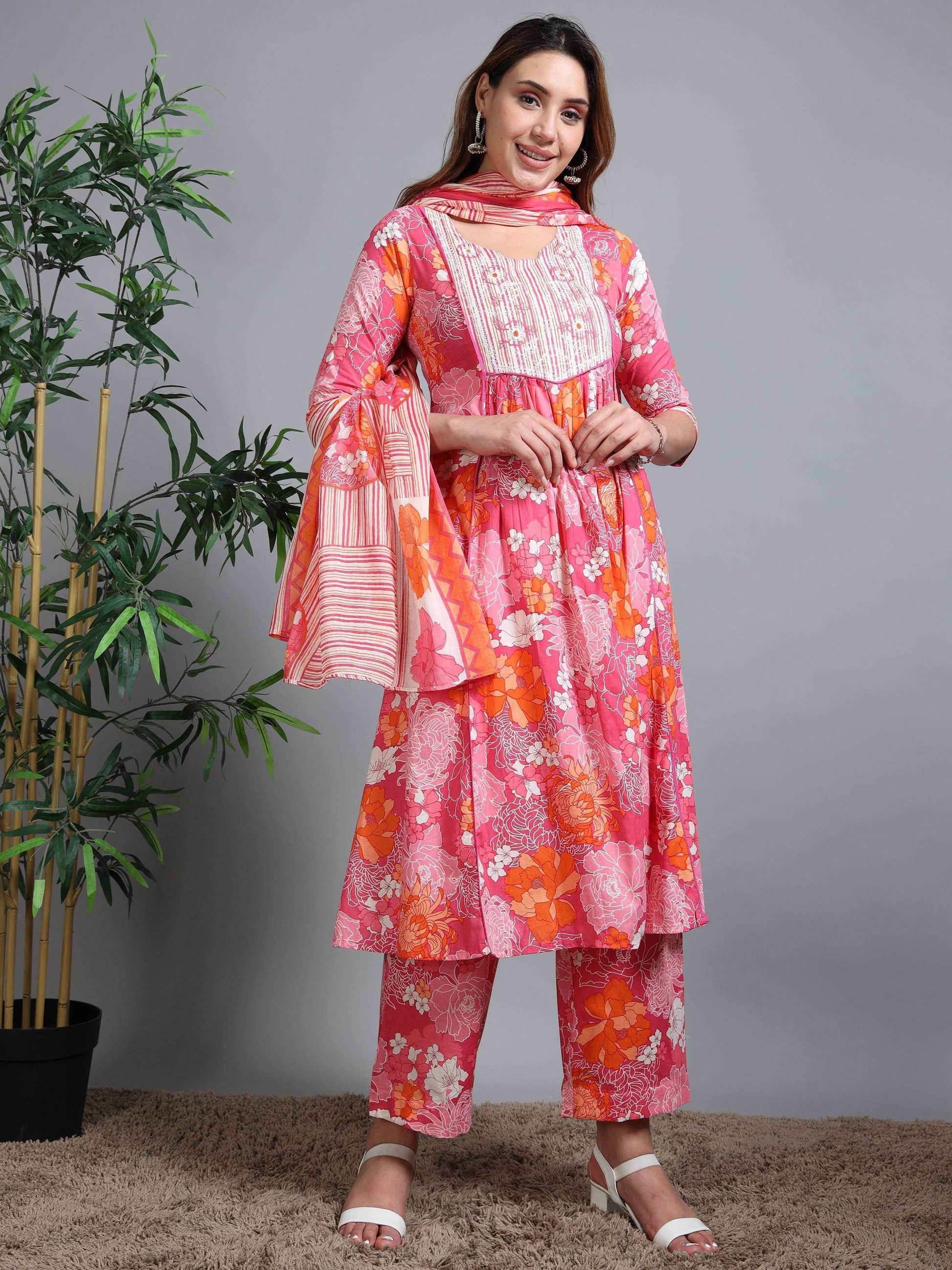 Pure Cotton Printed Cotton Kurta & Pant Set With Duppata - Zeemi World 