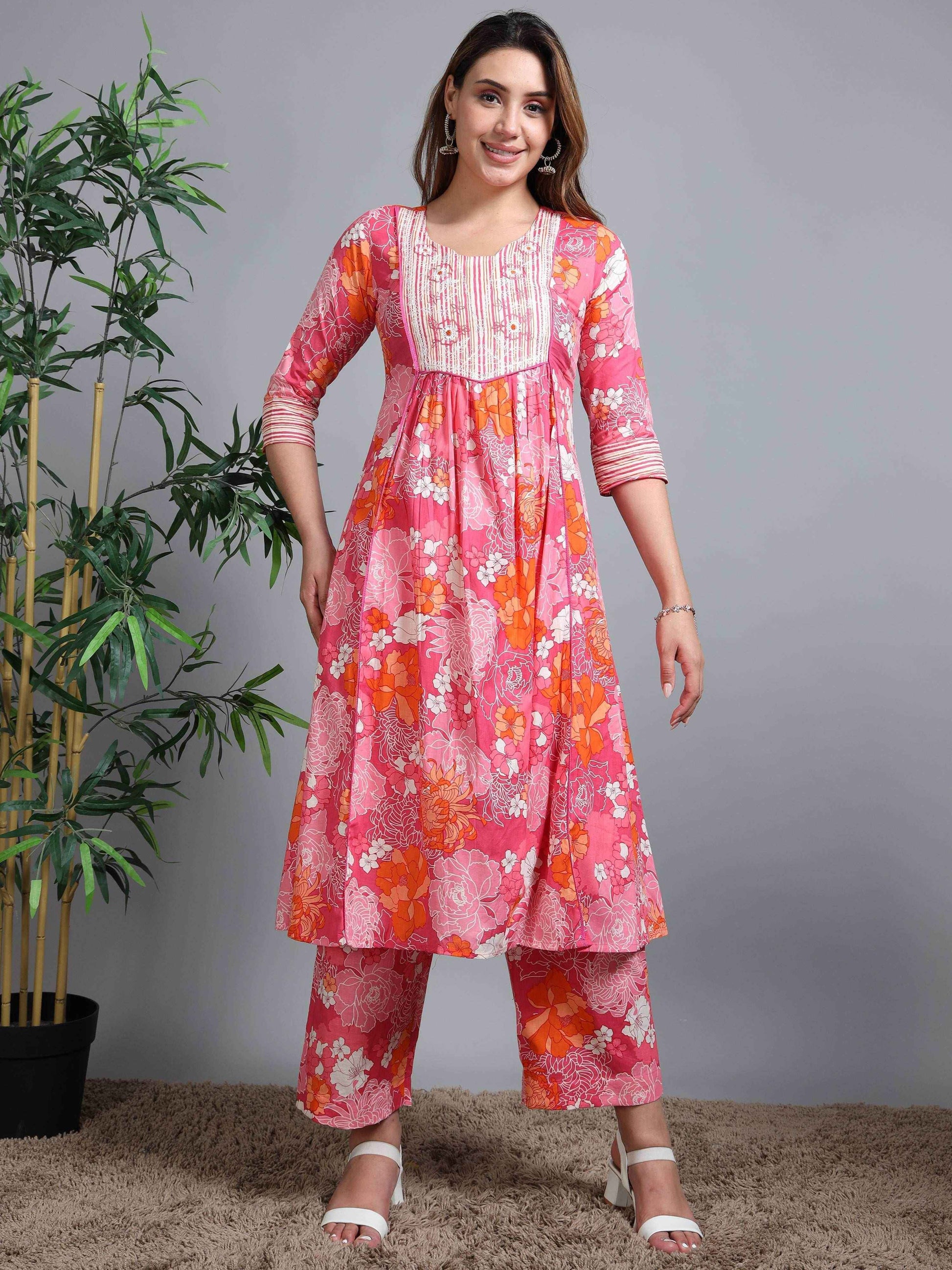 Pure Cotton Printed Cotton Kurta & Pant Set With Duppata - Zeemi World 