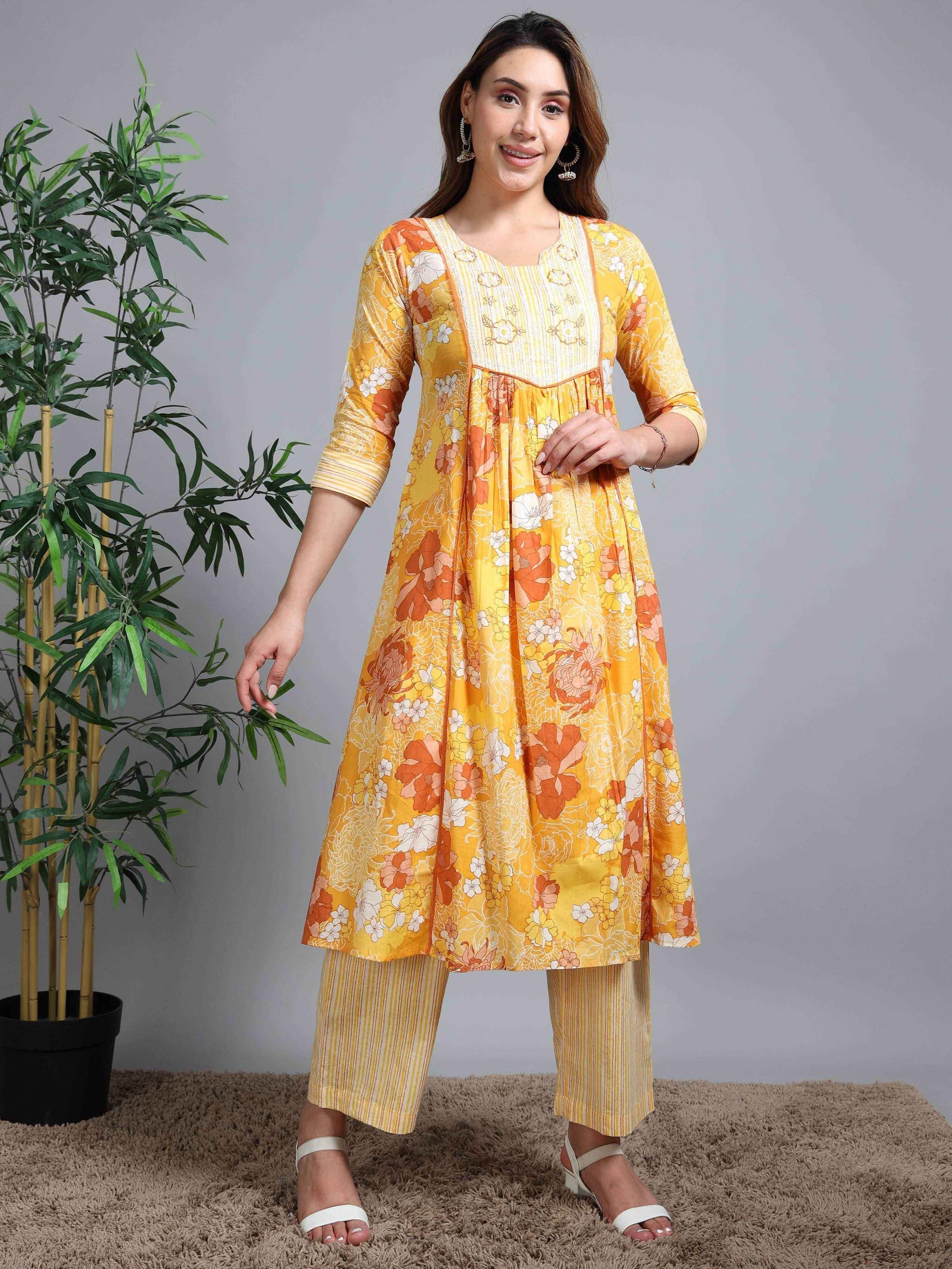 Pure Cotton Printed Cotton Kurta & Pant Set With Duppata - Zeemi World 