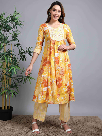 Pure Cotton Printed Cotton Kurta & Pant Set With Duppata - Zeemi World 