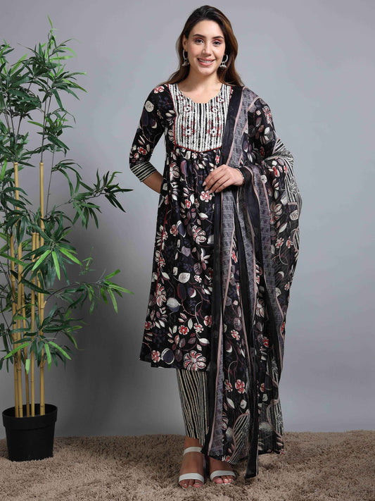 Pure Cotton Printed Cotton Kurta & Pant Set With Duppata - Zeemi World 