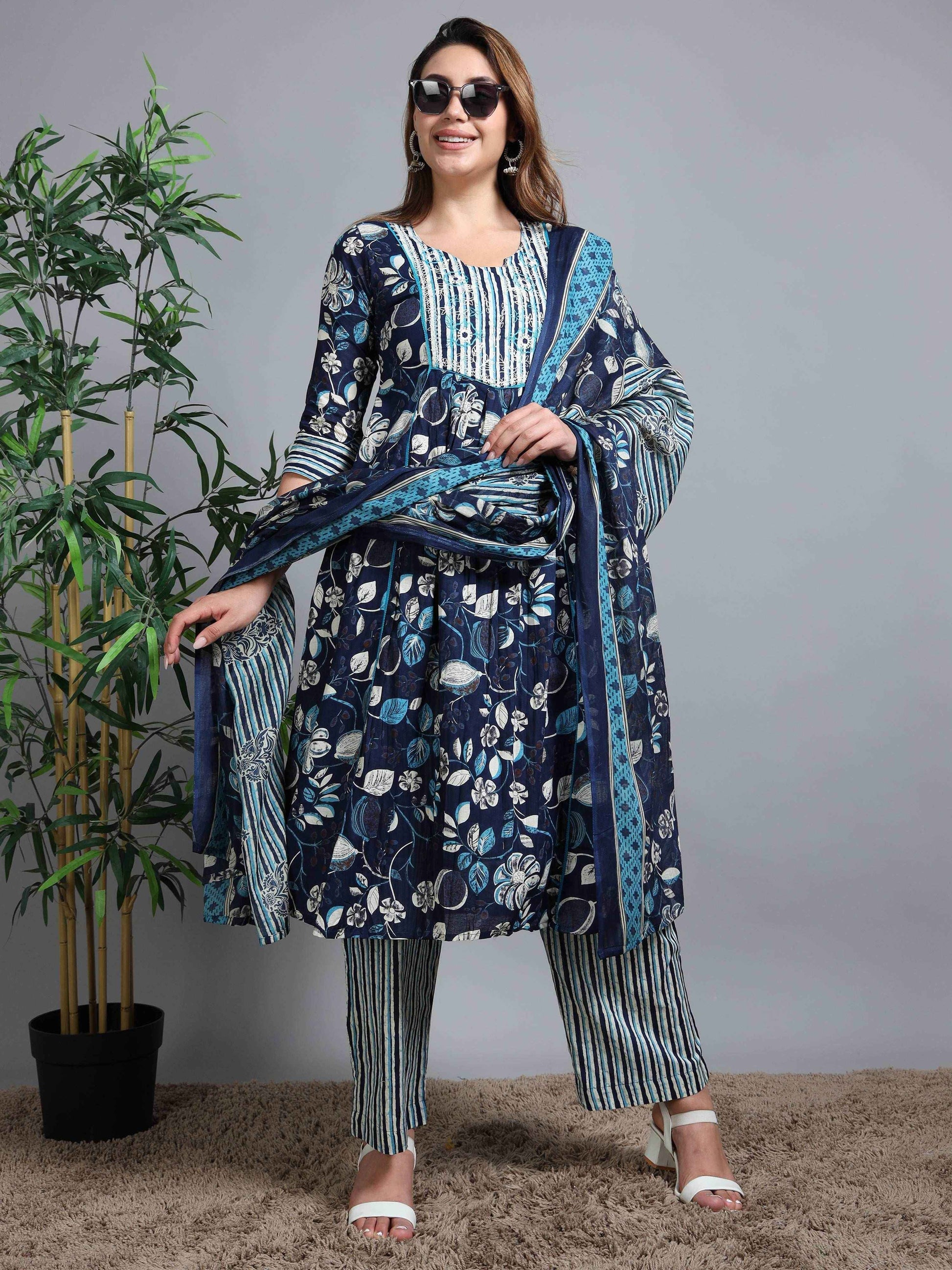 Pure Cotton Printed Cotton Kurta & Pant Set With Duppata - Zeemi World 