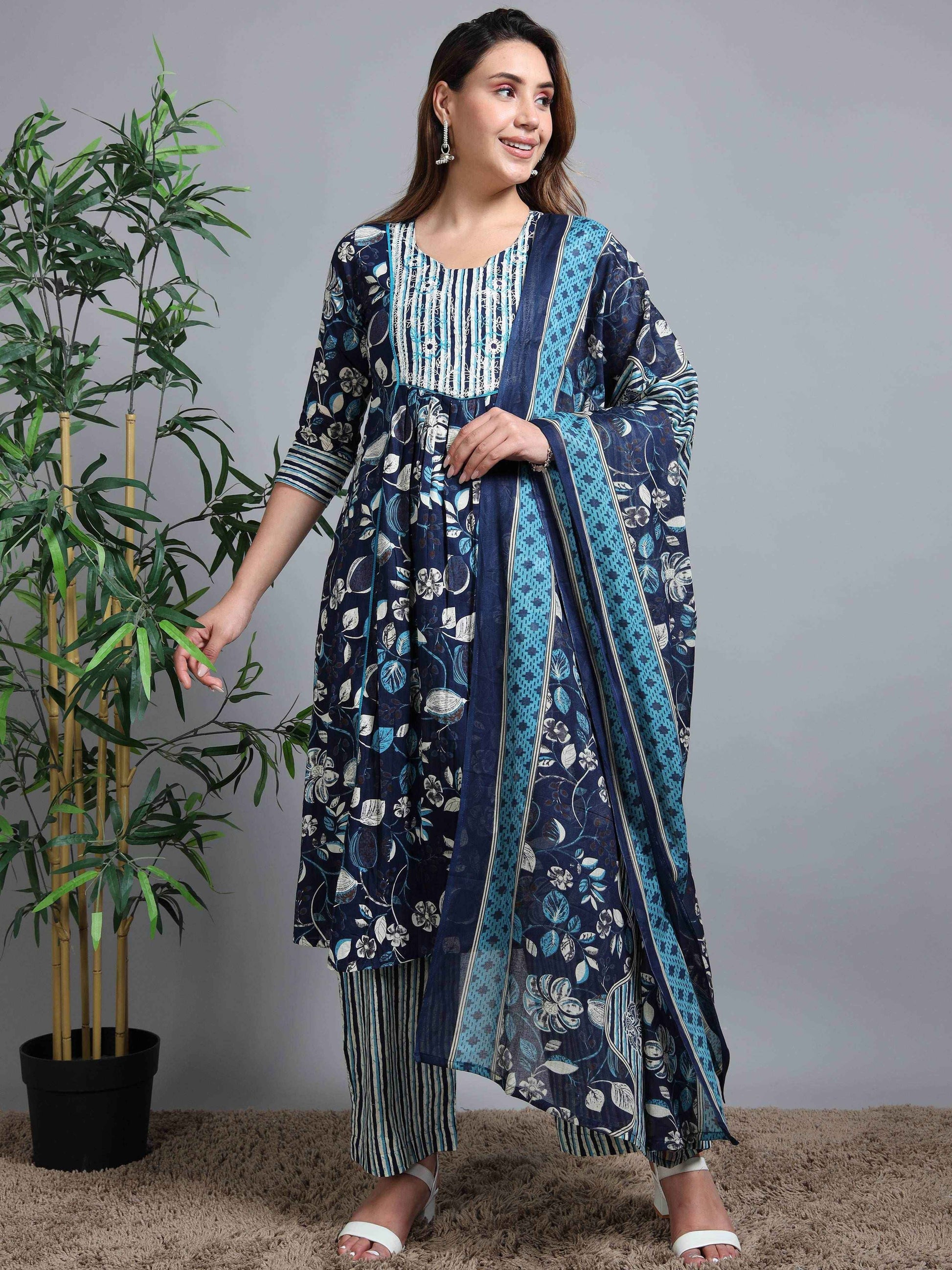 Pure Cotton Printed Cotton Kurta & Pant Set With Duppata - Zeemi World 