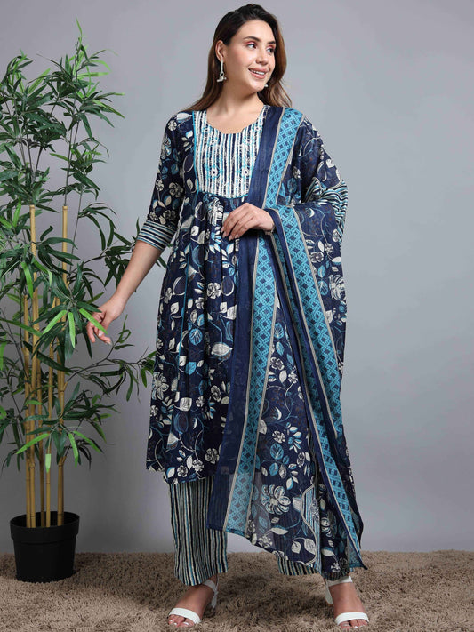 Pure Cotton Printed Cotton Kurta & Pant Set With Duppata - Zeemi World 