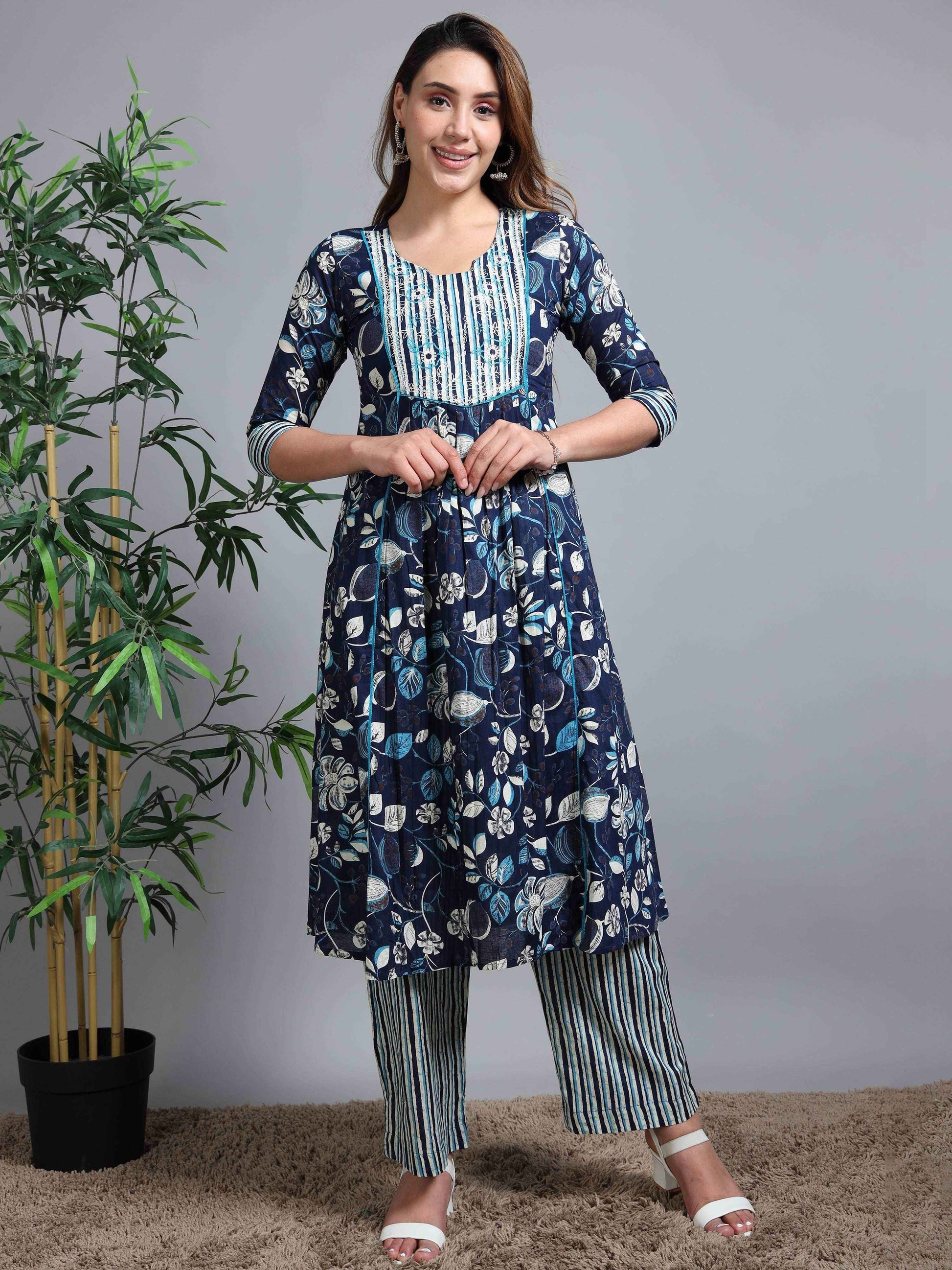 Pure Cotton Printed Cotton Kurta & Pant Set With Duppata - Zeemi World 