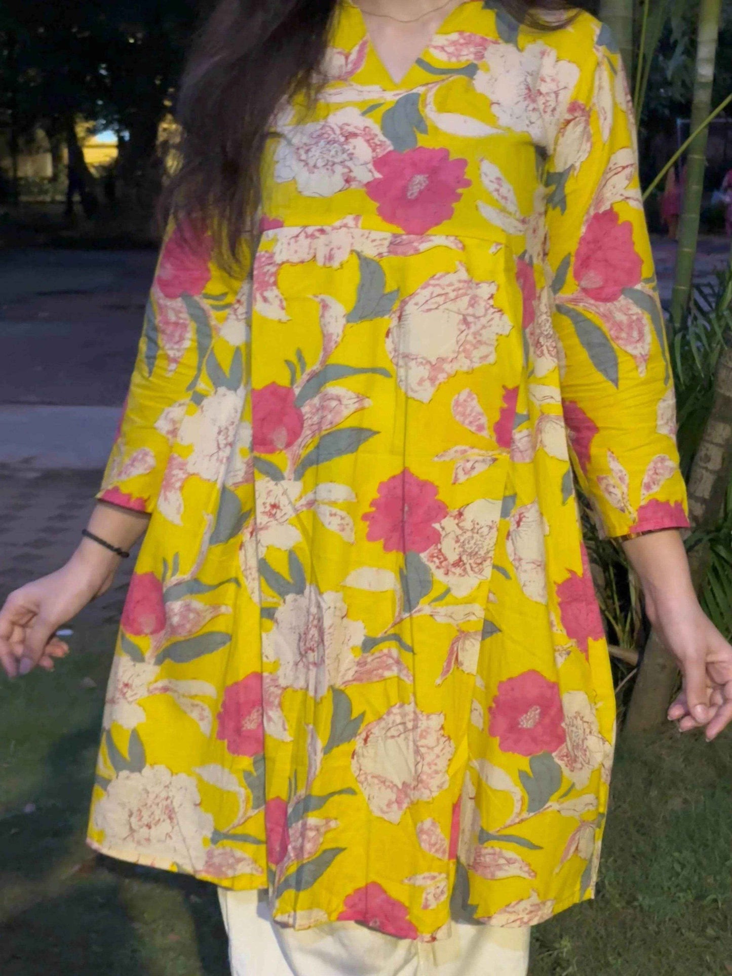 Raas - Yellow floral kurti - Zeemi World 