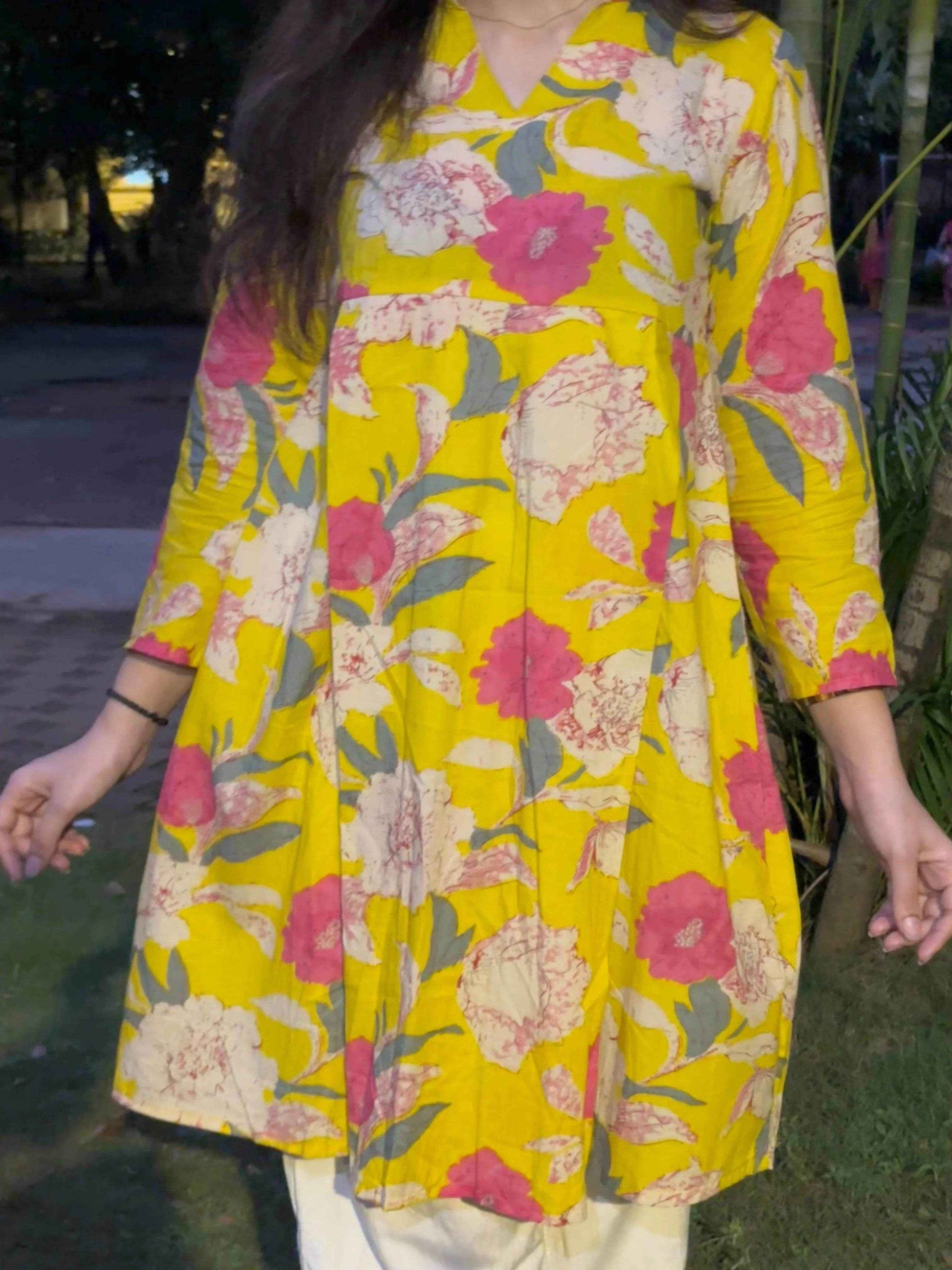 Raas - Yellow floral kurti - Zeemi World 
