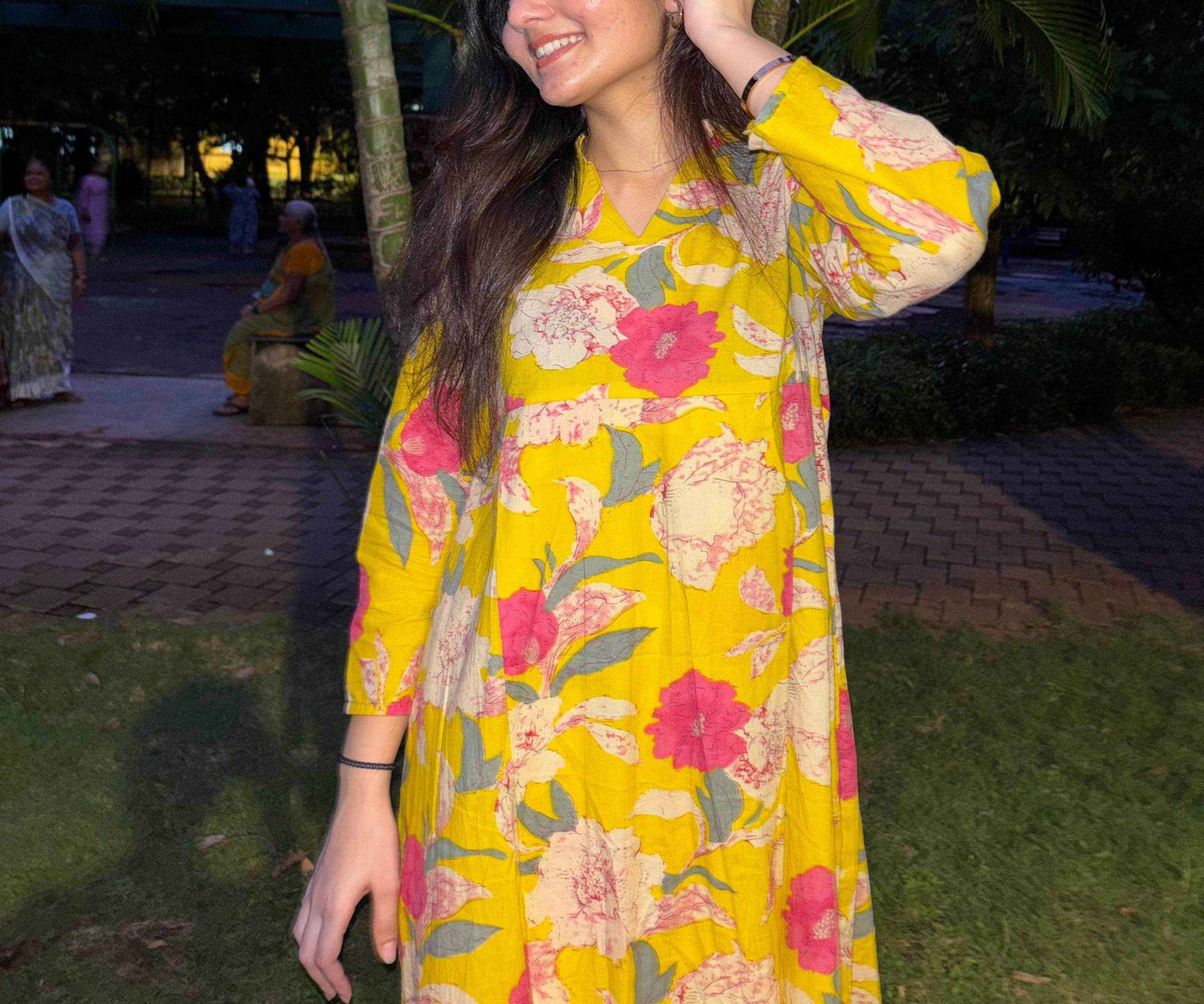 Raas - Yellow floral kurti - Zeemi World 