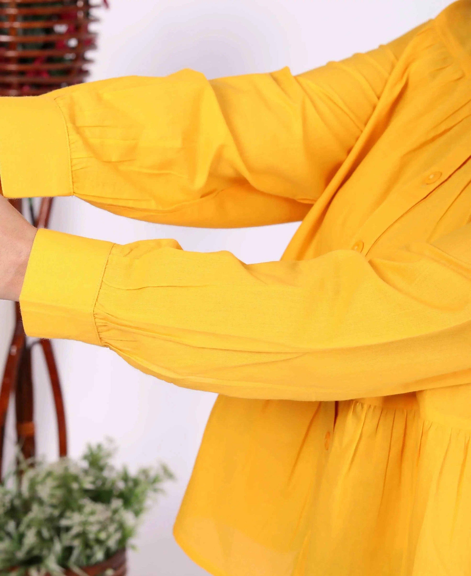 Yellow Women's Cotton Cambric Gathered Peplum Shirt - Zeemi World 